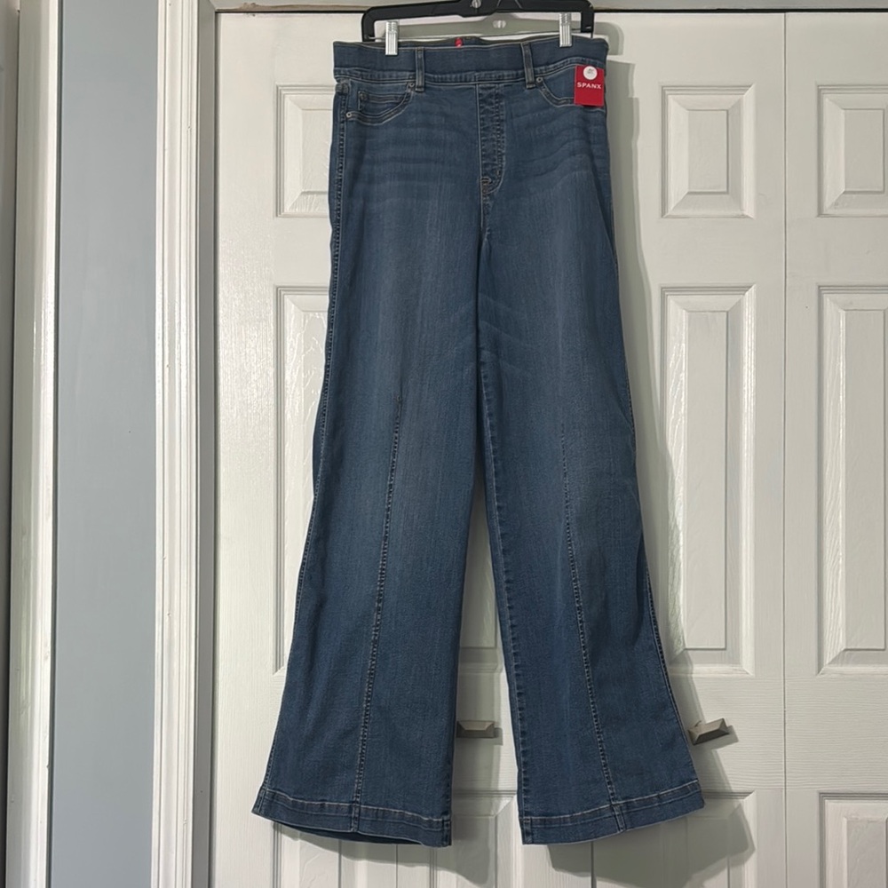 SPANX Blue Flare seamed front Wide Leg indigo Denim XL tall NWT